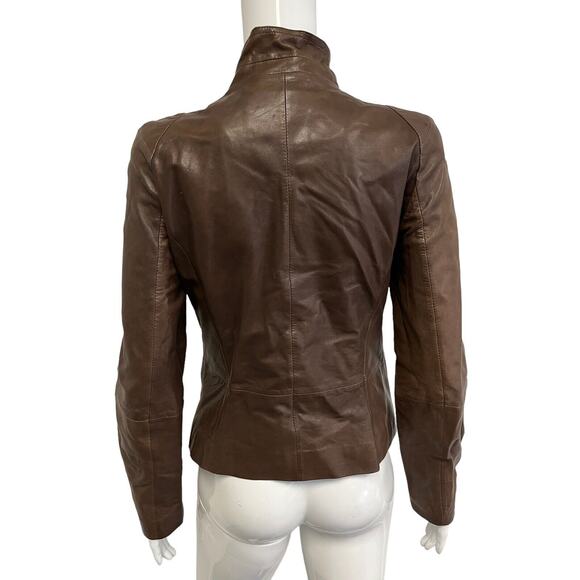 LUISA CERANO Brown Lamb Leather Zip Up Jacket Size US 4 - Picture 2 of 4
